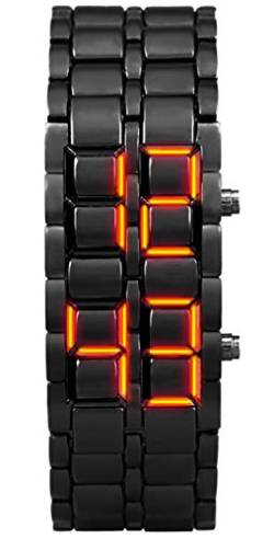 MASTOP Herren-Armbanduhr, einfach, Jugendliche, elektronisch, digital, LED, Lava-Legierung, rechteckige Kette, Herren Schwarz Rot, Digital von MASTOP