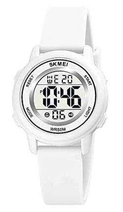 Mode LED Licht Digital Sport Uhren Stoppuhr Kalender Uhr 5Bar Wasserdicht Multifunktions Armbanduhr, Weiß, von MASTOP