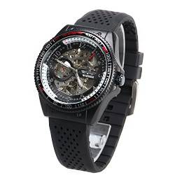 mastop Skelett Herren Automatik mechanische Silikon Schwarz Band Sport Armbanduhr von MASTOP