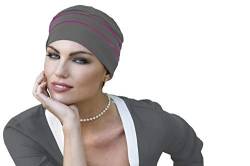 MASUMI Brooklyn - Damen/Teenager Mütze aus Bambus - Kopfbedeckung für Chemotherapie, Krebspatienten und bei Haarausfall (Grau/Pink) von MASUMI