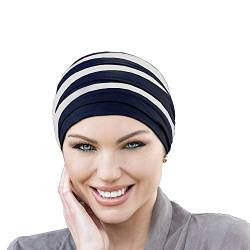 MASUMI Chemo Bio Kopfbedeckung - DORNA Turbanmütze | Krebs-Kopfbedeckung für Frauen mit Haarausfall | Alopezie-Mützen und -Hüllen (DE/NL/SE/PL, Alphanumerisch, Einheitsgröße, Dunkelblau & Weiß) von MASUMI