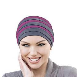 MASUMI Chemo Bio Kopfbedeckung - DORNA Turbanmütze | Krebs-Kopfbedeckung für Frauen mit Haarausfall | Alopezie-Mützen und -Hüllen (DE/NL/SE/PL, Alphanumerisch, Einheitsgröße, Grau und Rosa) von MASUMI