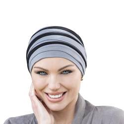 MASUMI Chemo Bio Kopfbedeckung - DORNA Turbanmütze | Krebs-Kopfbedeckung für Frauen mit Haarausfall | Alopezie-Mützen und -Hüllen (DE/NL/SE/PL, Alphanumerisch, Einheitsgröße, Grau und Schwarz) von MASUMI
