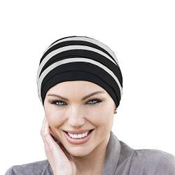 MASUMI Chemo Bio Kopfbedeckung - DORNA Turbanmütze | Krebs-Kopfbedeckung für Frauen mit Haarausfall | Alopezie-Mützen und -Hüllen (DE/NL/SE/PL, Alphanumerisch, Einheitsgröße, Schwarz & Weiß) von MASUMI