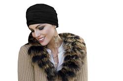 MASUMI Chemo Bio-Kopfbedeckung - Ellie Bambus Turban Hut für Damen | Kopfbekleidung für Frauen mit Haarausfall | Weiche Hüte für Krebspatienten | 95% Bambus (Farbe:Schwarz) von MASUMI