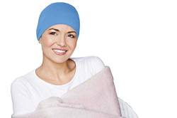MASUMI Chemo Bio-Kopfbedeckung - SCHLAFMÜTZE | Krebskopfbedeckung für Männer & Frauen mit Haarausfall | Alopezia Mützen & Kopfbedeckungen | Unisex Schlafmütze | 95% Baumwolle (Blaues Meer) von MASUMI
