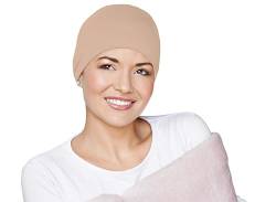 MASUMI Chemo Bio-Kopfbedeckung - SCHLAFMÜTZE | Krebskopfbedeckung für Männer & Frauen mit Haarausfall | Alopezia Mützen & Kopfbedeckungen | Unisex Schlafmütze | 95% Baumwolle (Champagner) von MASUMI