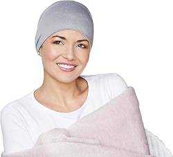 MASUMI Chemo Bio-Kopfbedeckung - SCHLAFMÜTZE | Krebskopfbedeckung für Männer & Frauen mit Haarausfall | Alopezia Mützen & Kopfbedeckungen | Unisex Schlafmütze | 95% Baumwolle (Grau) von MASUMI