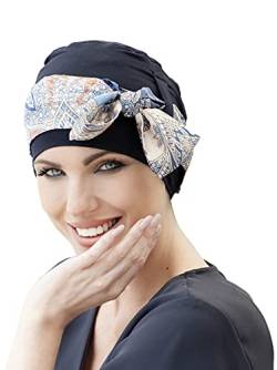 MASUMI Chemo Bio-Kopfbedeckung – Yanna Kopftuch | Krebs-Kopfbedeckung für Frauen mit Haarausfall | Alopezie-Hüte & Bezüge | Turban | 95% atmungsaktiver Bambus (Modell: Navy Mosaica Linea) von MASUMI