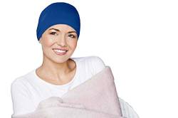 MASUMI Chemo Bio-Kopfebedckung - SCHLAFMÜTZE | Krebskopfbedeckung für Frauen mit Haarausfall | Alopezia Mützen & Kopfbedeckungen | Unisex Schlafmütze | 95% Baumwolle (Farbe: Dunkelblau) von MASUMI