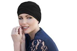 MASUMI Chemo Bio-Kopfebedckung - Scarlet Turban | Krebskopfbedeckung für Männer & Frauen mit Haarausfall | Alopezia Mützen & Kopfbedeckungen | Unisex Schlafmütze | 95% Baumwolle (Farbe: Schwarz) von MASUMI