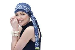 MASUMI - Damen Kopfbedeckung für Chemotherapie, Krebspatienten und Frauen mit Haarausfall - Turban-Stil - aus Bambus (Dunkelblau/Iris Florenza) - Yanna von MASUMI