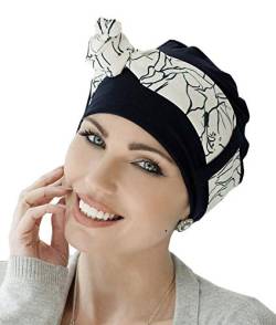 MASUMI - Damen Mütze für Chemotherapie, Krebspatienten und Frauen mit Haarausfall - Turban-Stil - aus Bambus (Marineblaues Lillium) - Yanna von MASUMI