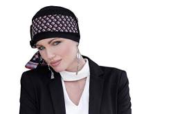 MASUMI - Damen Sommer Kopftuch für Chemotherapie, Krebspatienten und Frauen mit Haarausfall - Turban-Stil - Yanna - aus Bambus (Schwarz Scarlet Florenza) von MASUMI