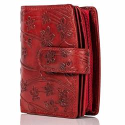 MATADOR Damen Geldbörse aus Echt Leder - TÜV Geprüfter RFID/NFC Schutz - Portemonnaie Blumenprägung Rot -Geldbeutel Damen inklusive Geschenkbox von MATADOR