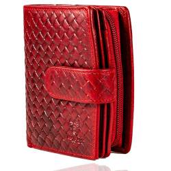 MATADOR Damen Geldbörse aus Echt Leder - TÜV Geprüfter RFID/NFC Schutz - Portemonnaie Flechtprägung Rot -Geldbeutel Damen inklusive Geschenkbox von MATADOR