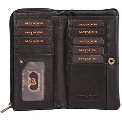MATADOR Leder Geldbörse für Damen Gross 11 Kartenfächer Herren - TÜV geprüfter RFID & NFC Schutz -Handytasche mit Reißverschluss Handgefertigtes Portemonnaie aus hochwertigem Premium Leder von MATADOR