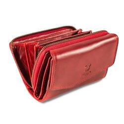 MATADOR RFID Blocker Leder Portemonnaie Damen Gross | Geldbeutel Portmonee Damen mit Geschenk-Box | Damen Geldbörse Damen Leder Mittelgroß Viele Fächer | Geldtasche Brieftasche Damen | Rot von MATADOR