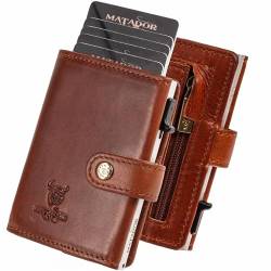 MATADOR Slim Wallet Miami – Leder Kreditkartenetui mit POP-UP Kartenhalter - mit RFID-Schutz & Münzfach - Mini Portemonnaie – kleine Geldbörse Herren mit Geschenk-Box Vintage Braun von MATADOR