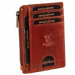 MATADOR Ultra Slim Wallet Montreal mit großem Reißverschlussfach- Dünnes Flaches Leder Portemonnaie für Damen & Herren mit RFID-Schutz – Kreditkartenetui - inkl. Geschenk-Box Vintage Braun von MATADOR