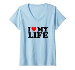 Damen I Love My Life, I Heart My Life T-Shirt mit V-Ausschnitt von MATCHING I Love My Girlfriend Boyfriend Shirt HERE