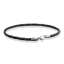 MATERIA 925 Silber Beads Armband Herren Damen - Leder Armband Karabiner grau 18-22cm #A59, Länge:20 cm von MATERIA by Matthias Wagner