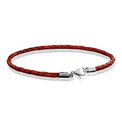 MATERIA 925 Silber Beads Armband Herren Damen - Leder Armband Karabiner rot 18-22cm #A57, Länge:20 cm von MATERIA by Matthias Wagner