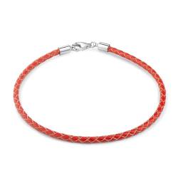 MATERIA 925 Silber Beads Armband Herren Damen - Leder Armband Karabiner rot 18-22cm #A57, Länge:21 cm von MATERIA by Matthias Wagner