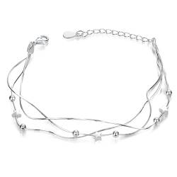 Materia Damen Armband Sterne Kugeln - 925 Sterling Silber 3-reihige Armkette 16,5-20cm verstellbar SA-107 von MATERIA by Matthias Wagner