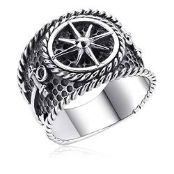 Materia Herrenring Nautischer Stern - Breiter Ring Silber 925 Herren antik SR-36-62 von MATERIA by Matthias Wagner