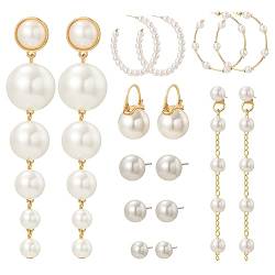 MATTE MAISA 8 Paar Pearl Ohrringe Set für Frauen 14K Vergoldet Kleine Reifen Pack Perlen Hoop Ohrringe Große Reifen Hochzeit Perlenohrringe für Frauen von MATTE MAISA