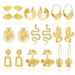 MATTE MAISA 9 Paar Gold Geometrische Statement Ohrringe für Frauen Mädchen Drop Dangle Metall Retro Abstrakt Hoop Ohrringe Set von MATTE MAISA
