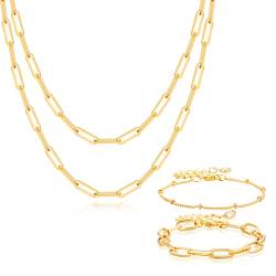 MATTE MAISA Geschichtete Perlenkette Halskette Armband Gold Büroklammer Kette Halskette Set Zierlich Gold gefüllt Y2K Schmuckset für Frauen Mädchen, Edelstahl von MATTE MAISA