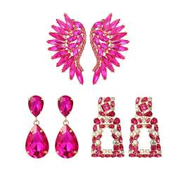 MATTE MAISA Ohrringe Damen Cristales Colores Pink Rosa Strass Kristall Modeschmuck Geometrische Party Bunt Ohrringe Set für Frauen von MATTE MAISA