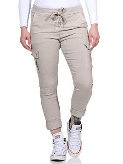 MATY FASHION Damen Hose Stretch Sweatpants aus Baumwolle Jogginghose Denim für Freizeit Boyfriend Baggyhose Cargo (Beige) von MATY FASHION