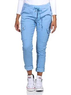 MATY FASHION Damen Hose Stretch Sweatpants aus Baumwolle Jogginghose Denim für Freizeit Boyfriend Baggyhose Cargo (Hellblau) von MATY FASHION