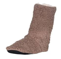 MATY FASHION Damen warme Hüttensocken Hausschuhe Hüttenschuhe mit ABS und Teddyfell rutschfeste Bootie Stiefel 72 (Braun, numeric_35) von MATY FASHION