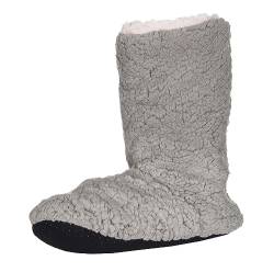 MATY FASHION Damen warme Hüttensocken Hausschuhe Hüttenschuhe mit ABS und Teddyfell rutschfeste Bootie Stiefel 72 (Grau, numeric_35) von MATY FASHION