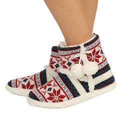 MATY FASHION warme Hüttensocken Hausschuhe gefüttert Stylische Hüttenschuhe mit Teddyfell 528 (35-36, Rot) von MATY FASHION