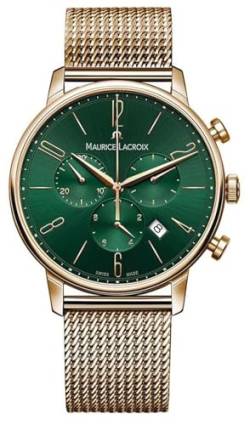 MAURICE LACROIX Eliros Chronograph Green Damen-Armbanduhr Analog Quarz mit goldfarbenem Milanaise-Edelstahlband EL1098-PVP06-620-1 von MAURICE LACROIX