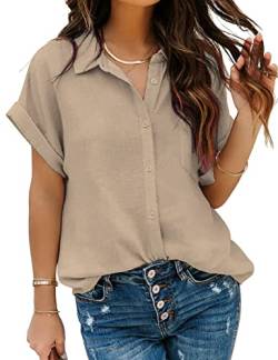 Damen Hemd Basic Bluse T Shirt Hemdjacke mit Knöpfen Überhemd von MAVIS LAVEN