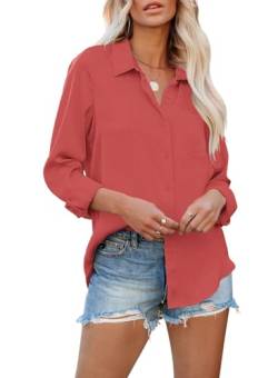 Damen Langarm Stehkragen Vintage Top Shirt Bluse Einfarbig Langarmshirt mit Brusttaschen von MAVIS LAVEN