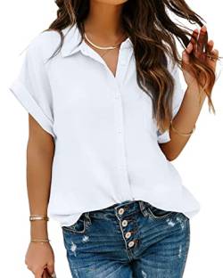 Damen Oversized Kurzbluse Kurzarm Shirt Bluse Loose Hemdbluse Button Down Boyfriend-Stil Tunika Kurzarmshirt von MAVIS LAVEN