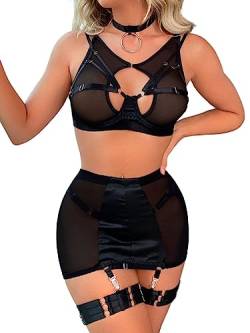 MAVIS LAVEN 7-teiliges Damen Dessous Set mit Netz-Spleißen und aushöhlendem Strumpfband-Set mit G-String von MAVIS LAVEN