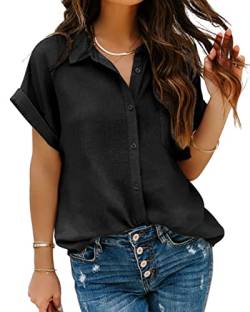 MAVIS LAVEN Bluse Damen Casual Work Damenhemden Button Down Sommer Kurzarm Einfarbig Baggy Elegant Damen Top von MAVIS LAVEN