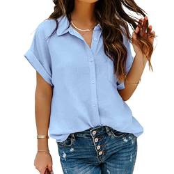 MAVIS LAVEN Damen Bluse Chiffon Elegant V-Ausschnitt Kurzarm Casual Oberteile Hemd LoseKurzarmshirt Tops von MAVIS LAVEN