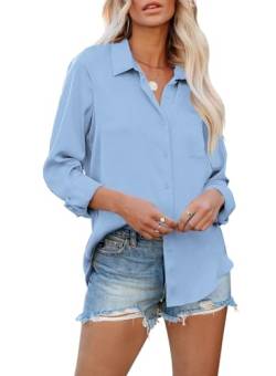 MAVIS LAVEN Damen Blusen Hemden Langarm Sommertop Lässiges Langarmhemd Lockeres Tunikahemd aus Baumwollmischung von MAVIS LAVEN