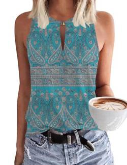 MAVIS LAVEN Damen Boho Sommer Sexy Tank Top Ärmellos Schlüsselloch V Ausschnitt Weite Oberteile Blumen Muster Bluse Elegant Lässig Locker Fallend Neckholder Tanktops Basic Strick Blusentoptop Frauen von MAVIS LAVEN