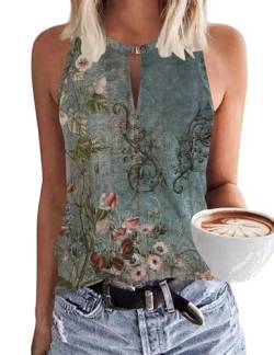 MAVIS LAVEN Damen Boho Sommer Sexy Tank Top Ärmellos Schlüsselloch V Ausschnitt Weite Oberteile Blumen Muster Bluse Elegant Lässig Locker Fallend Neckholder Tanktops Basic Strick Blusentoptop Frauen von MAVIS LAVEN