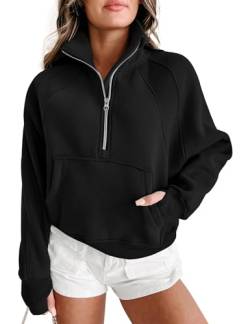 MAVIS LAVEN Damen-Sweatshirt für Frühling und Herbst ohne Kapuze,verkürzter Pullover,Kragen,halber Reißverschluss von MAVIS LAVEN